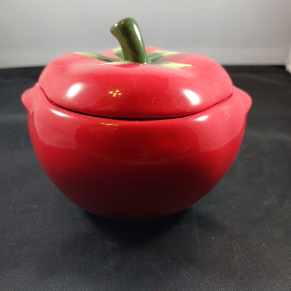 Vintage Tomato Shape Sugar/ Salt Jar Dish Small 4in x 4in - Picture 2 of 11